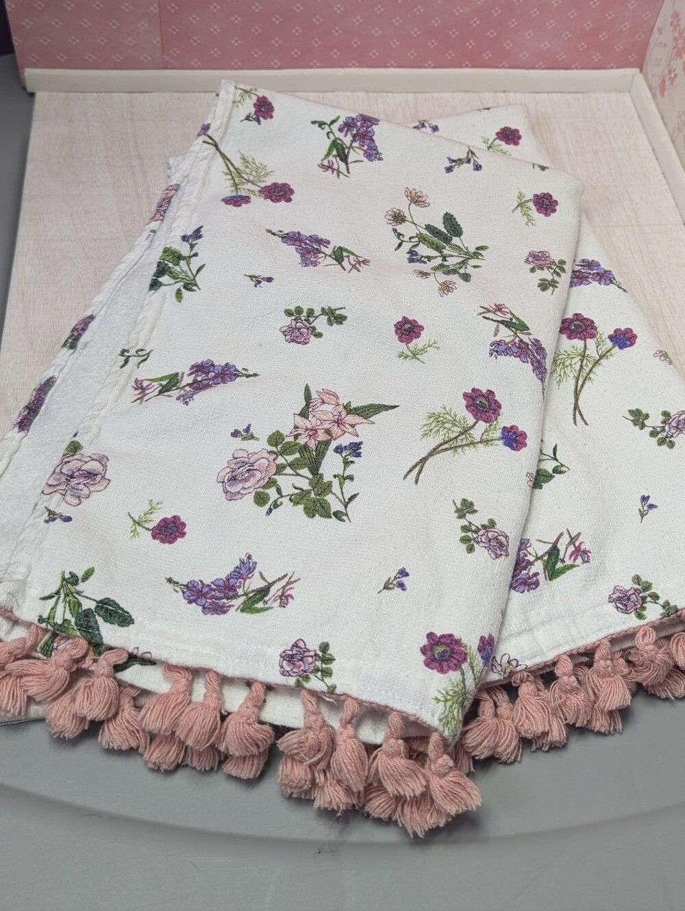 Kitchen Towels Decorative Flowers Tassels pink purple